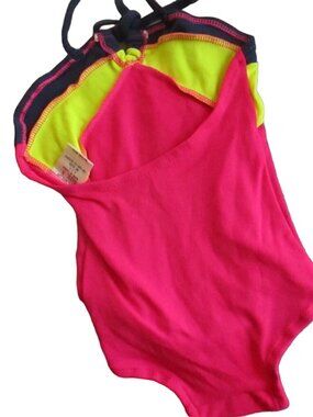 GIRLS Swimsuit 2 Vintage 1980's NYLON STRETCH COLORBLOCK swim suit CASTAWAYS new